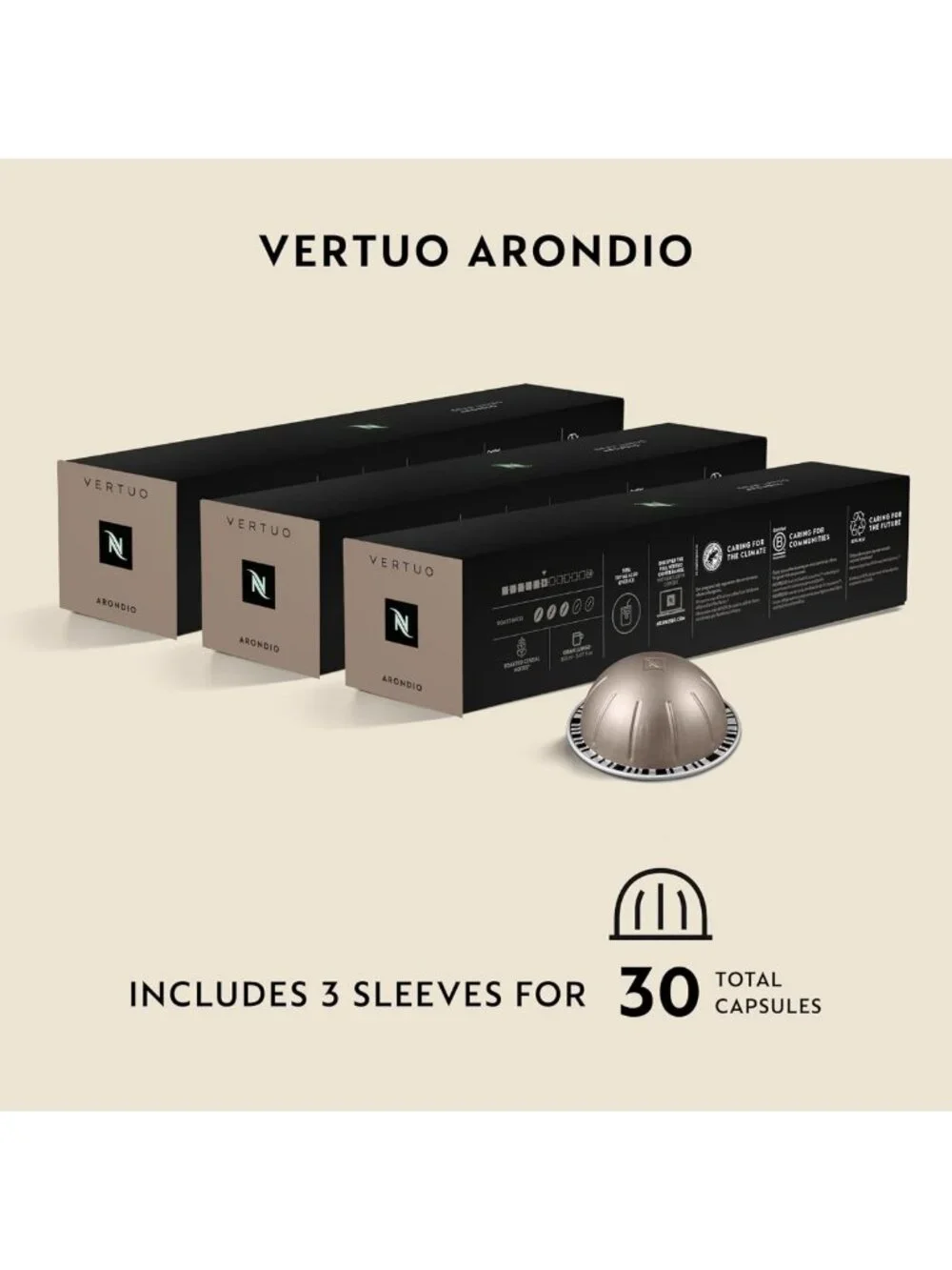Medium Roast Coffee Pods for Nespresso Vertuo, Arondio Gran Lungo, 30-Count